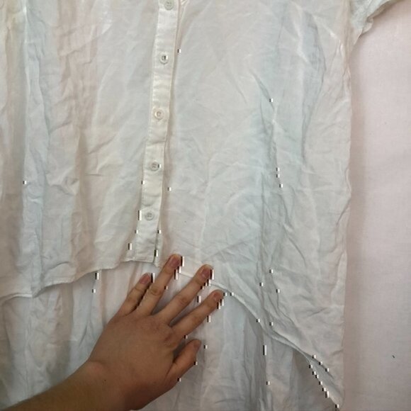 MILLAU LF White Crochet Lace High Low Hi-Lo Sheer Rayon Cotton Button Top Blouse - Picture 7 of 10